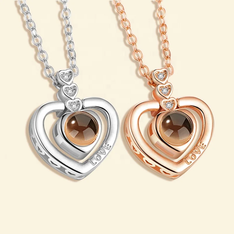

Women girls 3 Hearts Pendant 100 Languages I Love You Necklaces for Valentine's Day Jewelry Gift, Rose gold,platinum