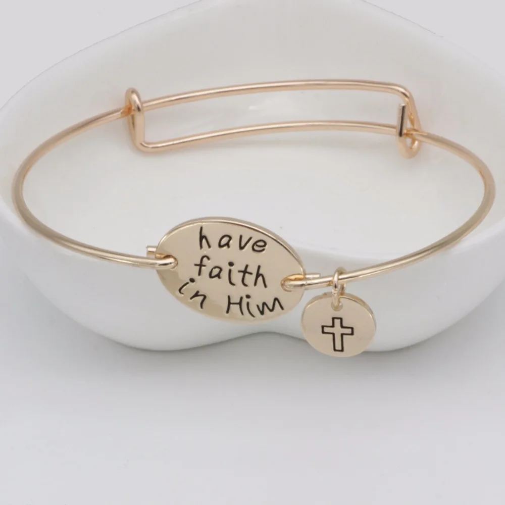 

Personalized Bangle for Girl Adjustable Jewelry Have Faith In Him Letter Bracelet Dropshipping YP0038, N/a