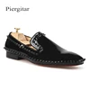 Piergitar 2018 new arrival Handmade Black Patent Leather men spiked shoes party and wedding red bottom men's loafers big size