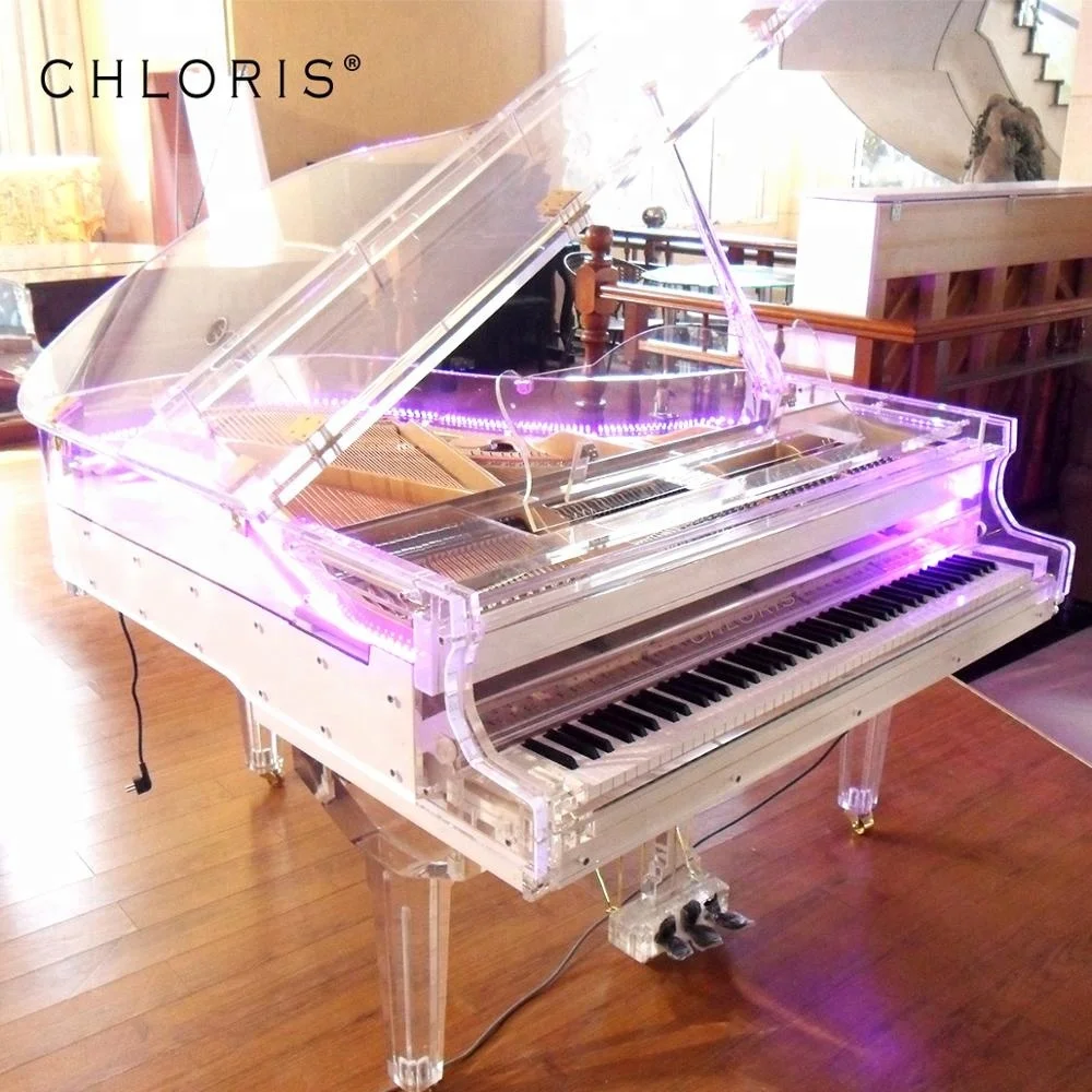 

Chloris Clear Acrylic Baby Grand Piano for sale HG-168A with LED lights Crystal Piano, Acrylic transparent