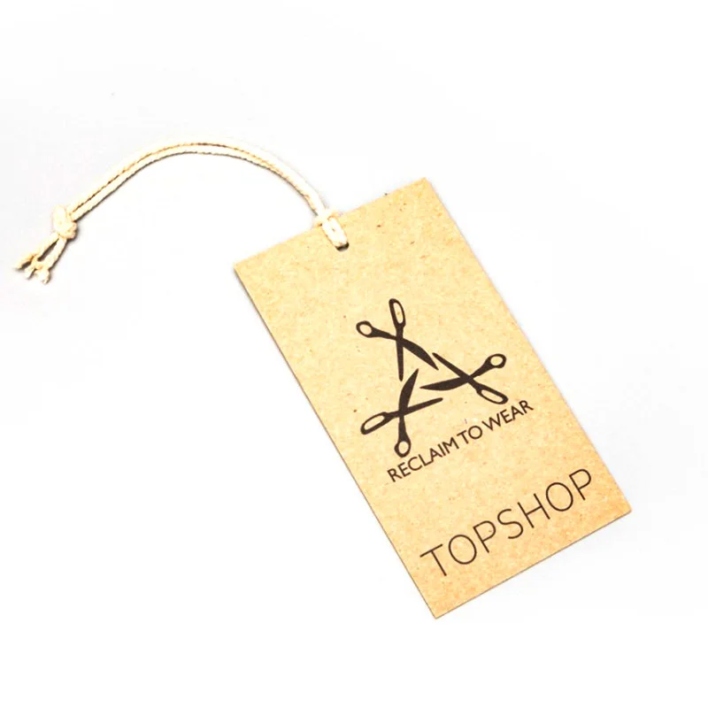

wholesale eco-friendly recycled jeans printing kraft paper hang tags for clothing with hemp rope