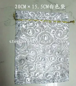 TZ-C038 candy favor bags polyester red fabric top sheer organza drawstring colored mesh jewelry bags