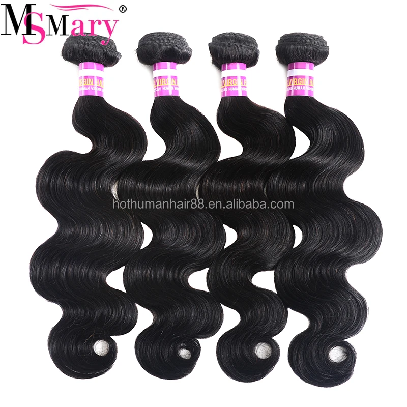 

Ms Mary Real Mink Brazilian Hair Body Wave 4Pcs Unprocessed Natural Black Virgin Brazilian Human Hair Weave, Natural color #1b
