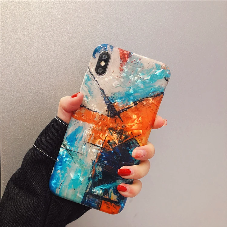 Watercolor graffiti shell pattern anti-drop mobile phone case for iphone