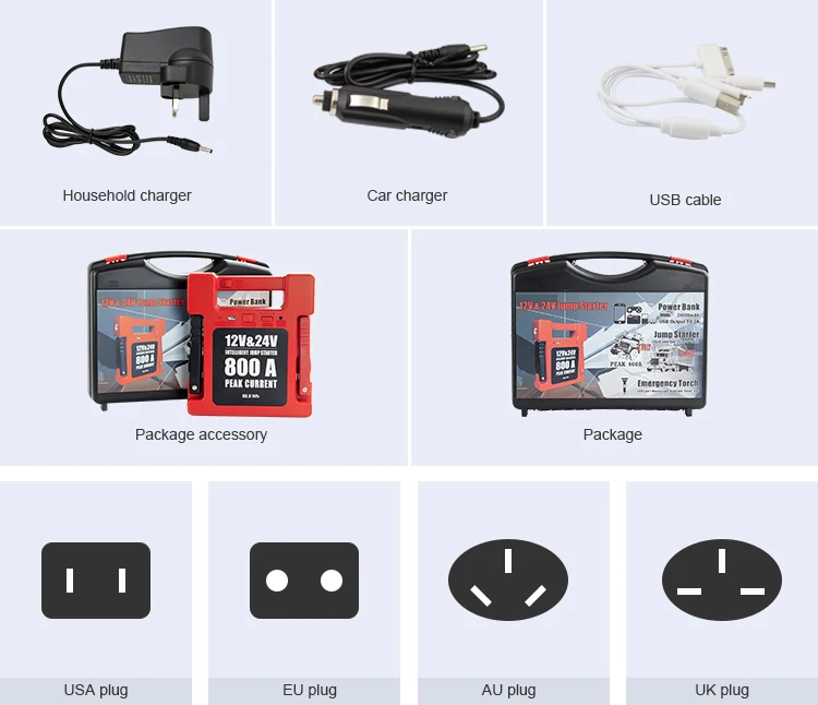 Auto Jump Starter Start 12v&24v Car,Bus,Truck Vehicles Multifunctional