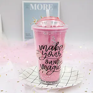 Image of Zogifts Fashionable wholesale products custom clear drinking glitter plastic cups with straw lids