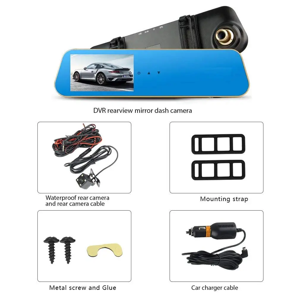 
1080P HD Car Video Recorder Mirror Dash Cam Rearview Mirror Cam with Front and Back Camera 