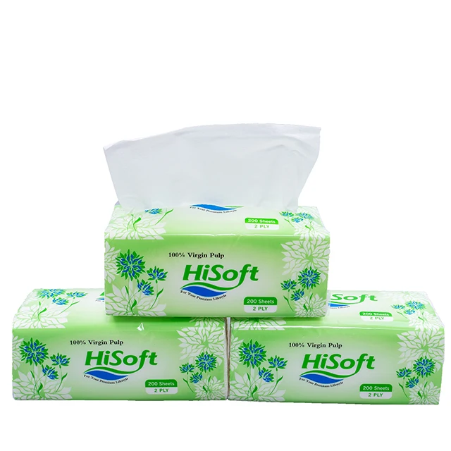 

Soft and white 2 ply virgin facial tissue