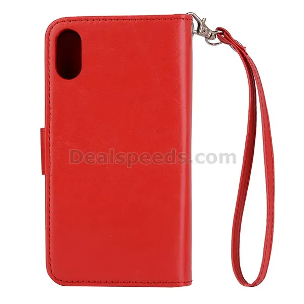 Crasyhorse Pattern Detachable Wallet Stand Leather Case with Wrist Strap for iPhone X