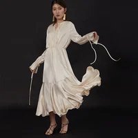 

Simple and comfortable V-neck long-sleeved women's elegant long dress