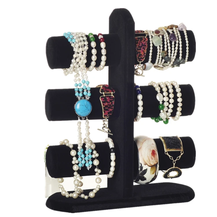 

Black Velvet Popular 3-Bar Watch Bracelet Jewelry Bangle Display Stand Holder