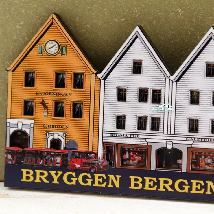 

Factory direct low price Norway Bergen Souvenir 3D Wooden fridge magnet, Full color