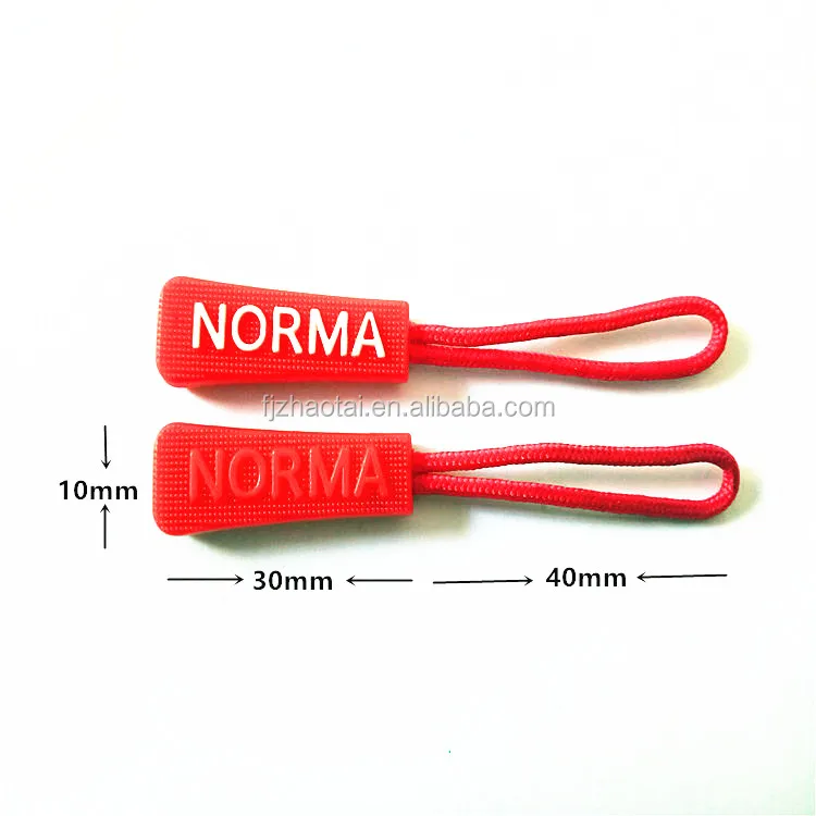 Custom Engraved Logo Cheap Price Fashion Soft Rope Brand Plastic plastic rope zipper puller