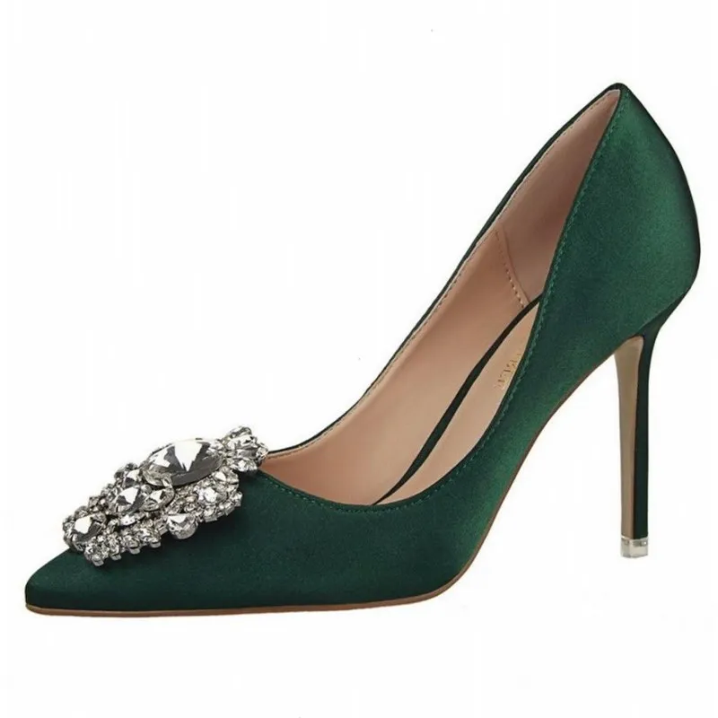 

Chaussures a Talons Vert Tacones De Mujer Bling Rhinestone Green Elegant Women Wedding High Heels for Ladies Pumps Shoes, Red, green, black, pink, sliver, grey, light gold