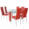 new design red triangle glass top modern 6 chairs dining table set for dining room