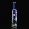 Round shape blue vodka bottle fancy screen printing liquor bottle slap-up gin bottle