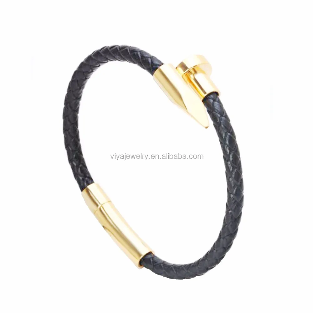 

FREE SHIPPING Genuine leather Cord with S/S Nail Bracelet for 5mm