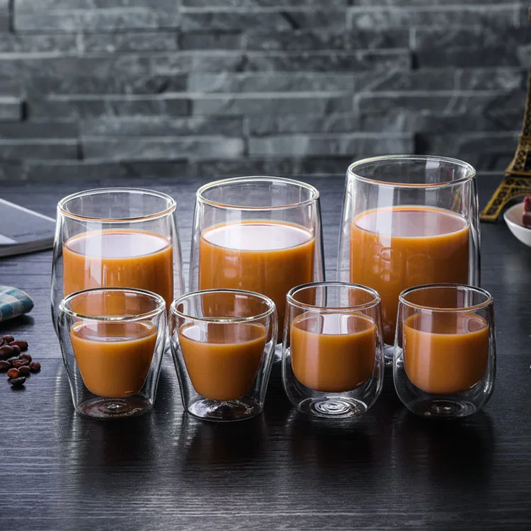 الشاي قدح زجاجي البهلوانات جدار مزدوج زجاج فنجان شاي القهوة اليدوية جدار مزدوج الزجاج
