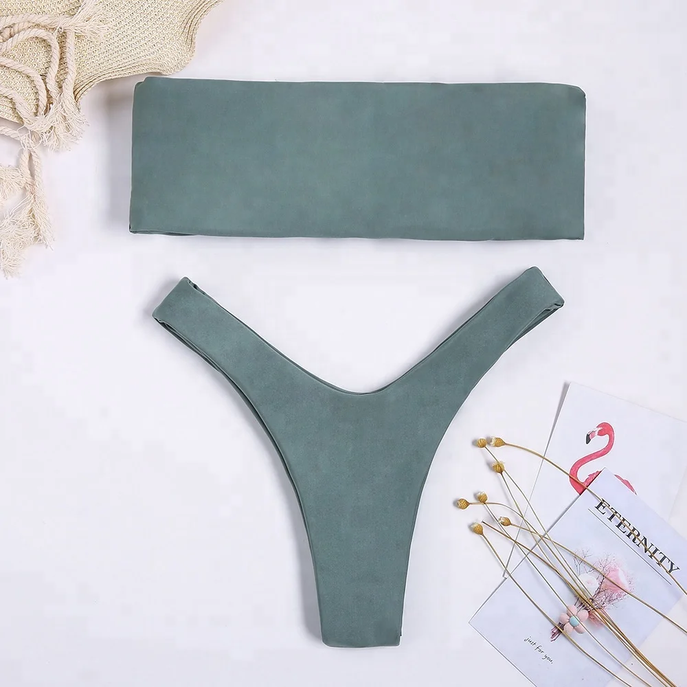 

New Summer 2 Way Wear Two Pieces Bikini Set Sexy Strapless Swimsuit High Cut Bandeau Bikini, As the picture