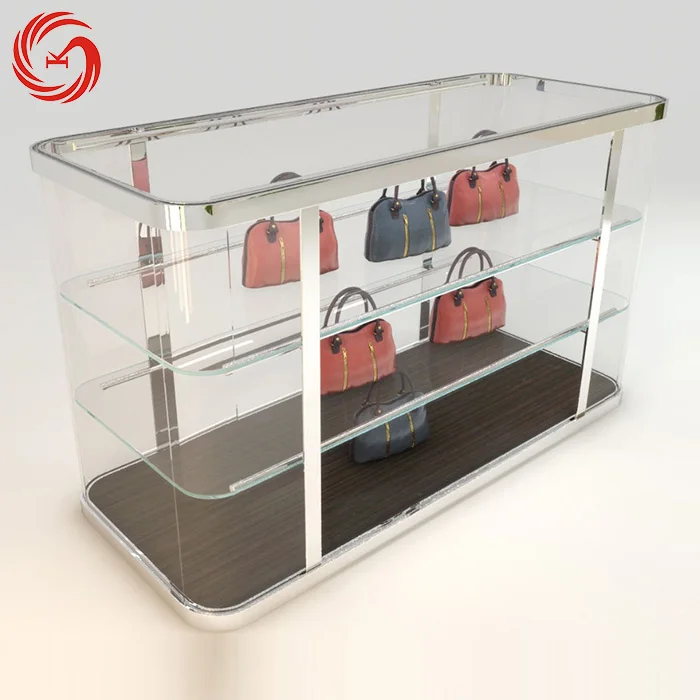 Handbag Store Design And Decoration Stainless Steel Glass Handbag
