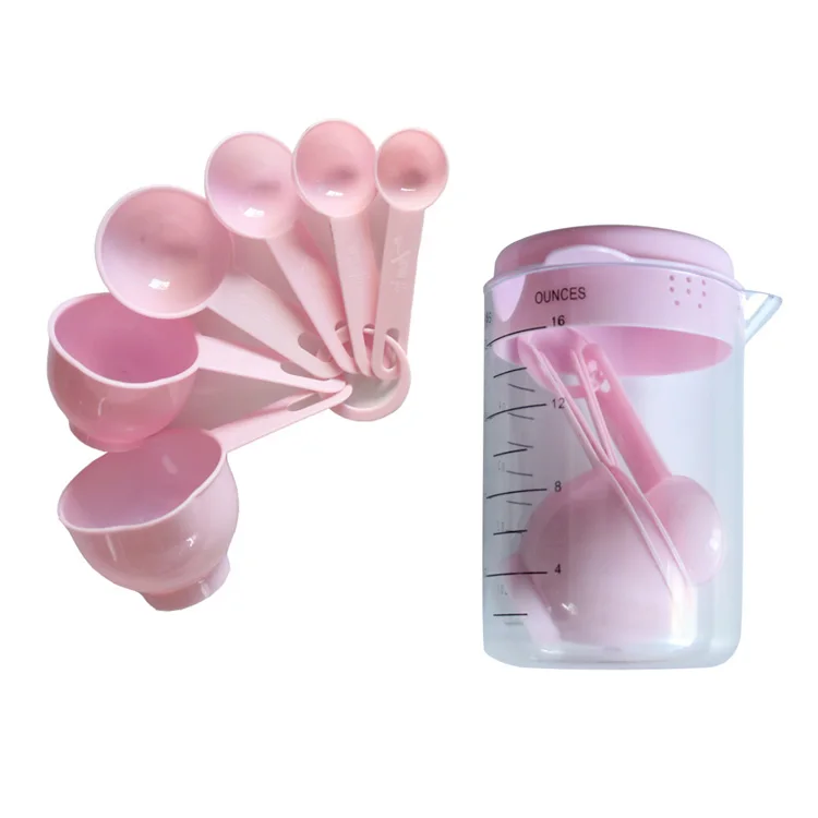 

2019 Amazon Hot Sale New Product Baking Tool Scale 7pcs Plastic Stackable Measuring Cup Measuring Spoon Set Kitchen Gadget, Blue,pink