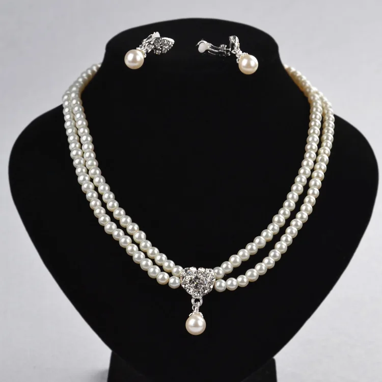 

Wholesale fresh water pearl necklace and earrings set korea design bridal pearl necklace jewelry, Silver