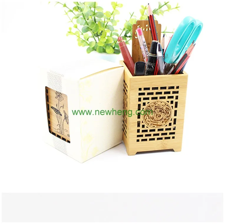Wholesale Office Supplier Bamboo Pen Stand Desk Pencil Holder