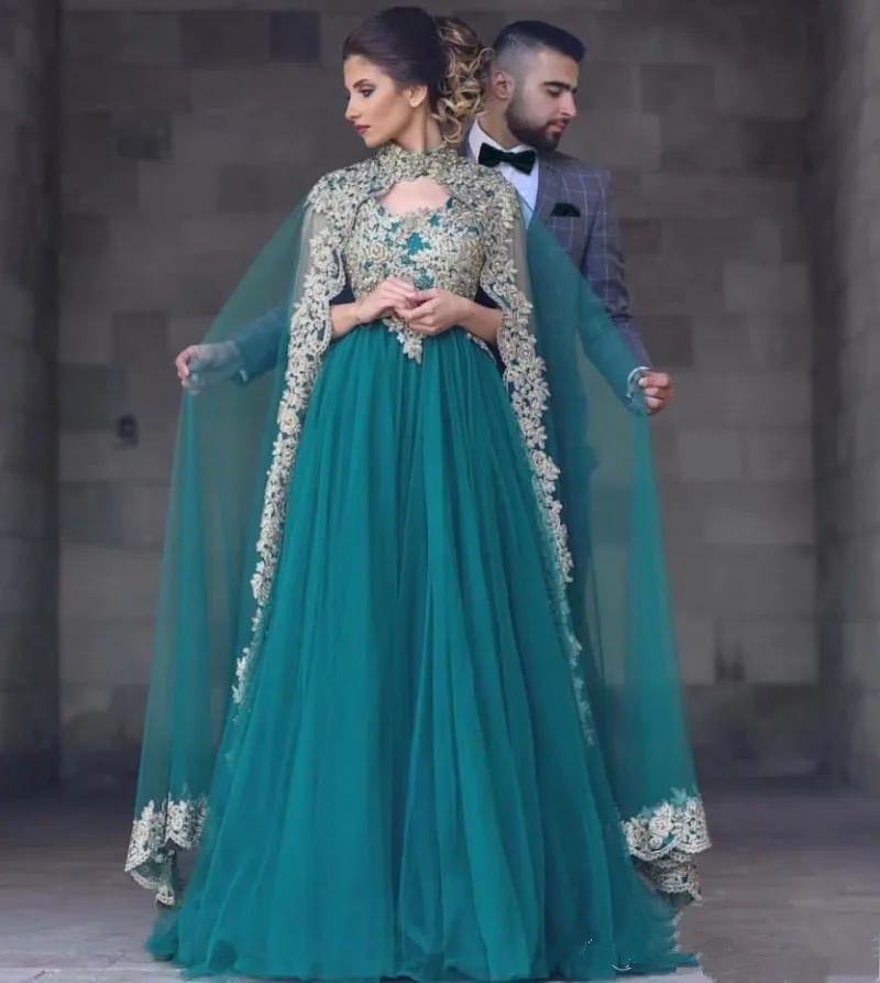 

Kaftan Islamic Abaya in Dubai Evening Dress Long Sleeve vestido longo Moroccan Caftan Green Formal Prom Dresses, Same as picture/custom made
