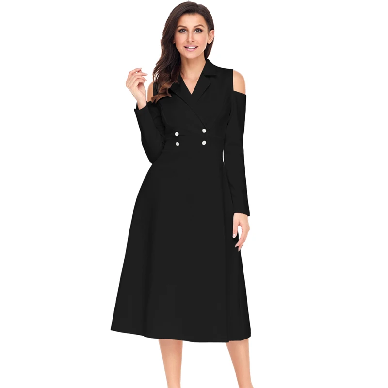 

Women Elegant Hot Sale Button Collared vintage dress, As shown
