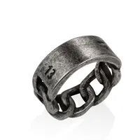 

Custom Black Vintage Stainless Steel Mens Finger Ring Chain Cuban Link Ring