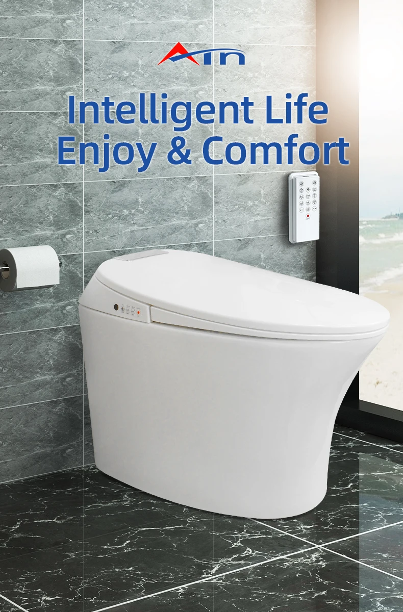 One piece ceramic dual flush automatic smart toilet