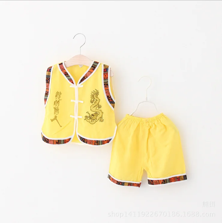 
children tang suit ethnic children clothes set birthday suit summer short silk brocade baby boys clothes set 