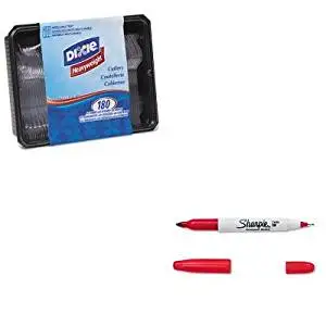 KITDXECH0180DX7CTSAN32002 - Value Kit - Dixie Cutlery Keeper Tray w/Clear Plastic Utensils: 600 Forks (DXECH0180DX7CT) and Sharpie Twin-Tip Permanent Marker (SAN32002)