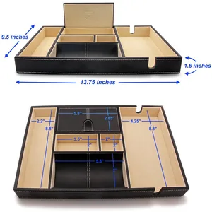 Image of Creative Valet Tray - Men Jewelry Keys Watch Organizer On Table Valet Box PU Leather storage tray