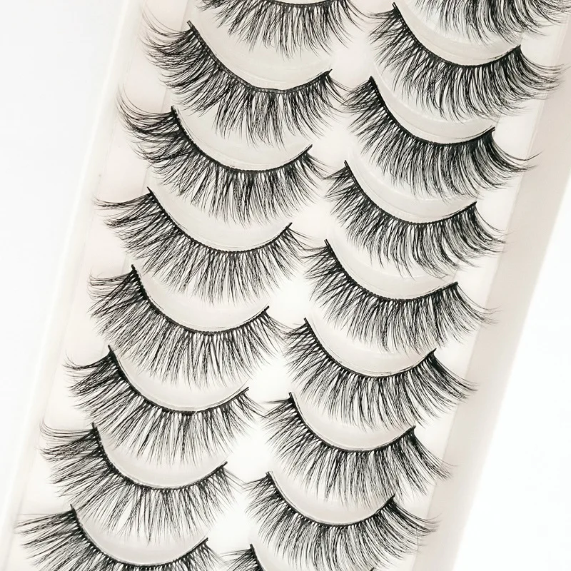 China Hot Sale 10 Pairs Silk Eye Lash Faux Mink False Lashes Synthetic Fake Eyelashes
