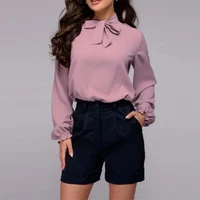 

Woman Formal Sexy Stand-Up Collar Lady Blouse Tops Long Sleeve Solid Color Tied Work Casual Fitted Ladies Blouse Shirts