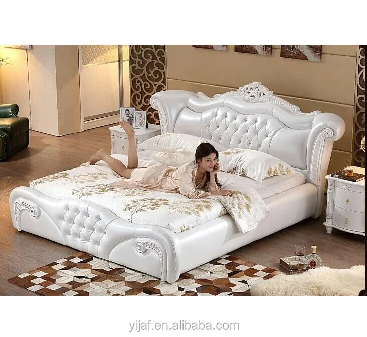 European antique design bedroom furniture king size leather luxury soft bed