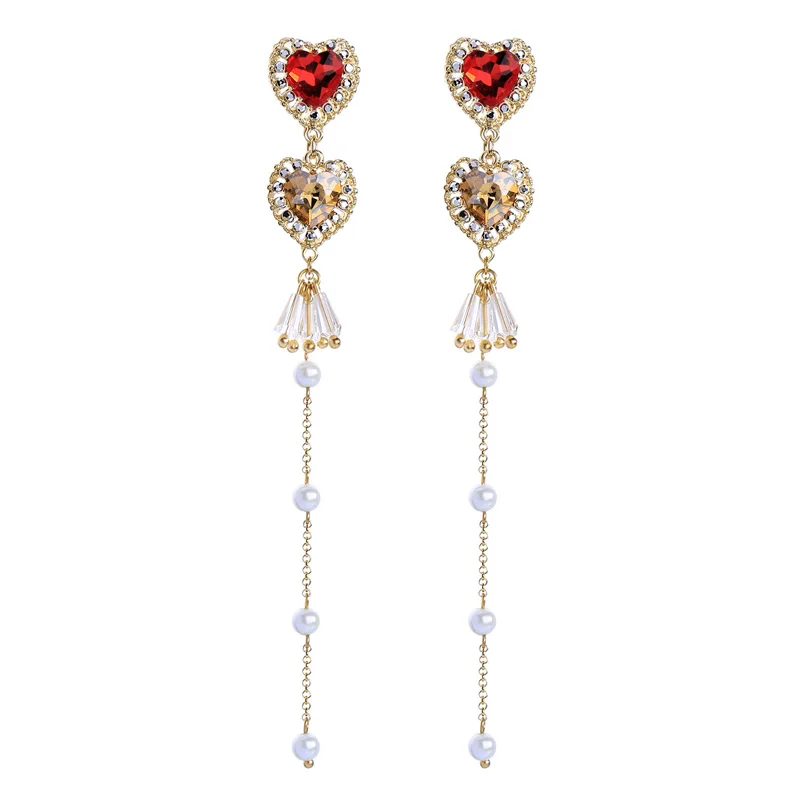 

ed01587c Crystal Heart Beaded Drop Earrings Korea