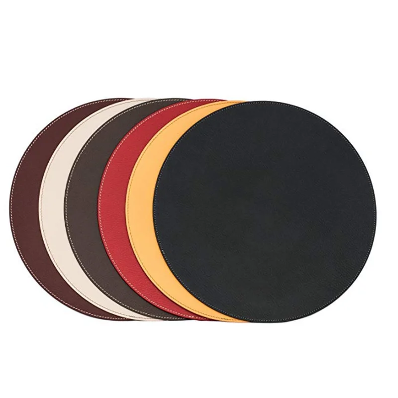 

PU Leather Round Red Placemat for Dining Table