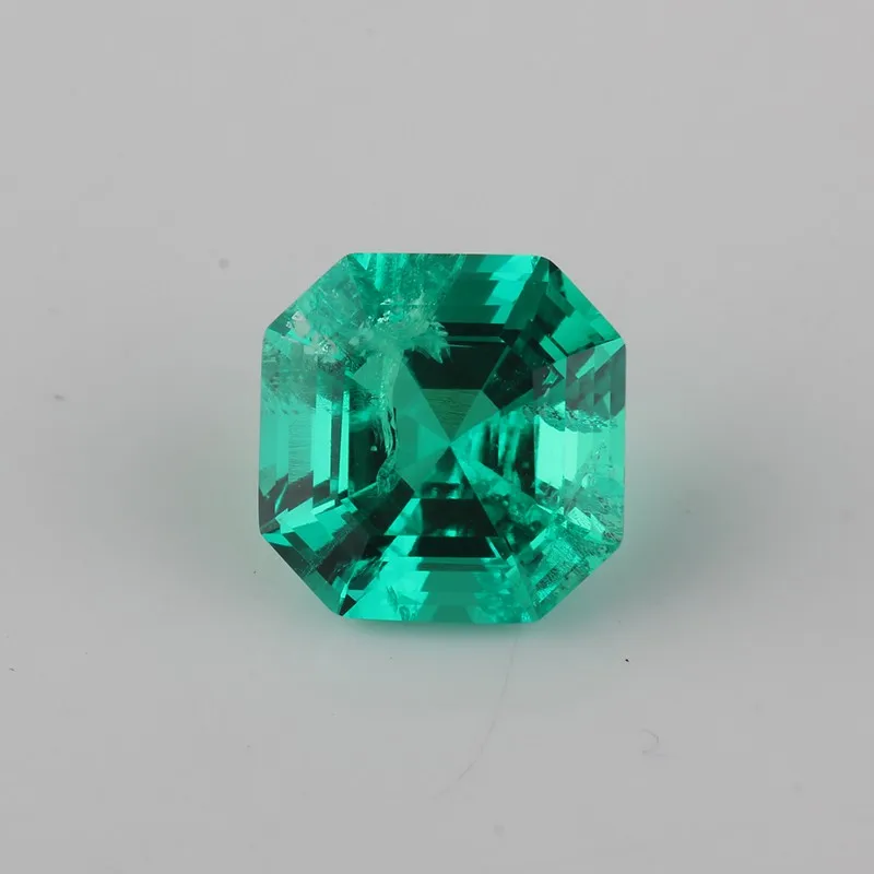 

Starsgem hydro-emerald rough 6*6 asscher cut colombia green lab grown emerald gemstone