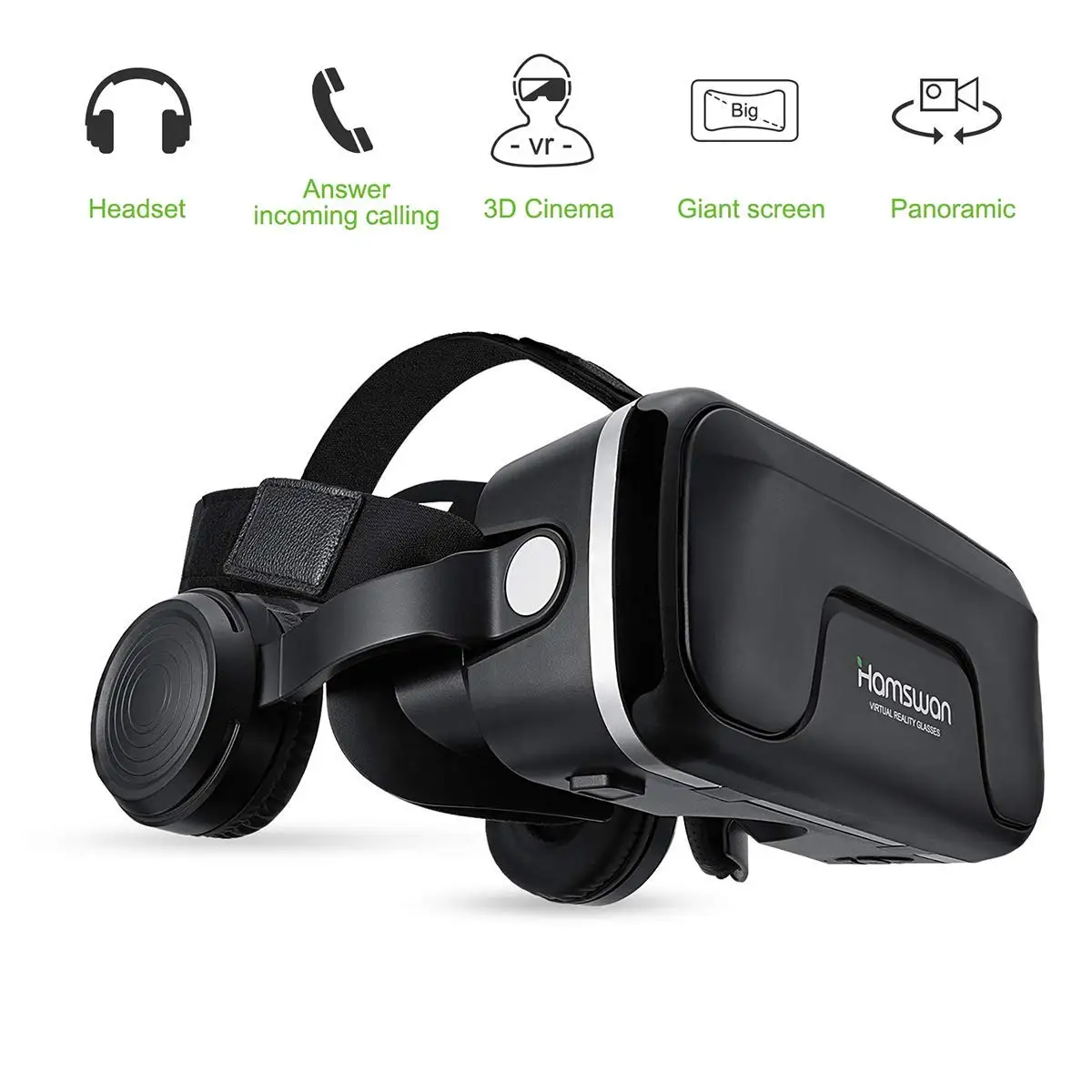 HAMSWAN VR Goggles, 3D VR Glasses VR Headset Virtual Reality Goggles Headset Glasses with Built-in Headset, Unique Design and Multifunction Button Compatible with Smartphones Within 4.0-6.0 inch
