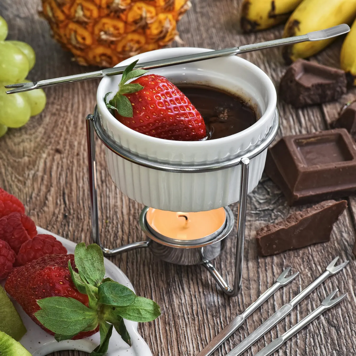 High End Personalized Small Fondue Butter Set Red Color Ceramic Fondue