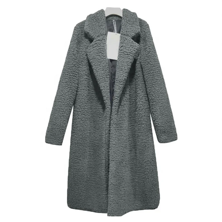 

Shawl Collar Casual Solid Long Sleeve Faux Fur Parka Coat, As picture