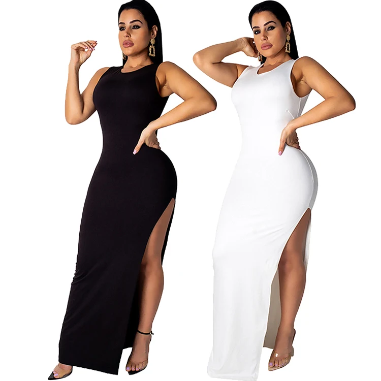 

Lover-Beauty Backless Round Neck Sleeveless Side Slit Women Sexy Maxi Dress Fashion