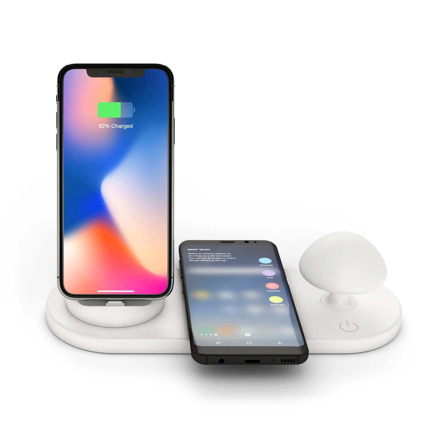 

Show wish universal wireless charger 3in1 fast wireless charger mushroom night light phone holder for iphone XS XR MAX, White