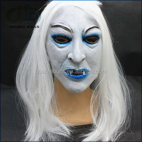 Wholesale Halloween Masquerade White Hair Ghost Masks Latex Horror