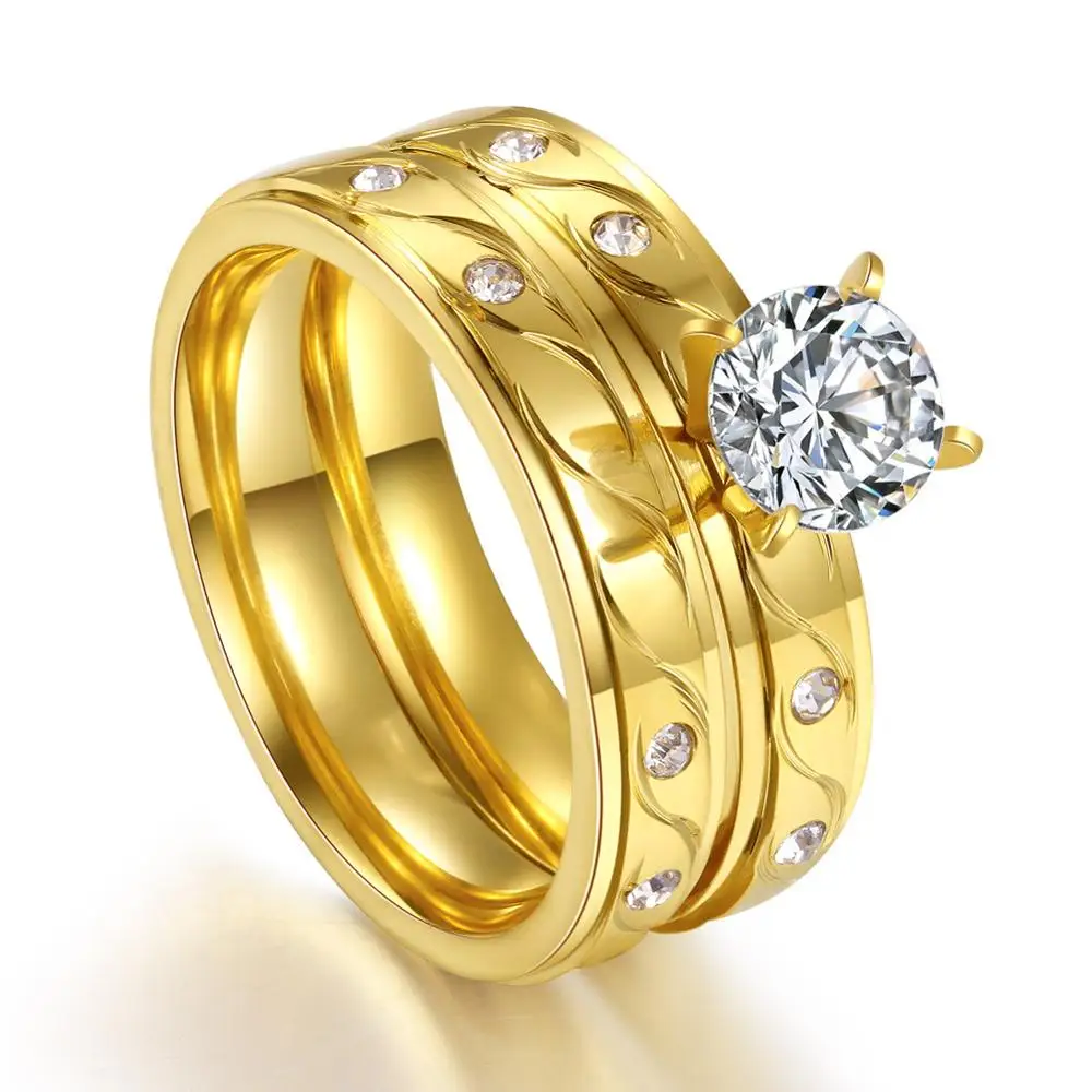 

Stainless steel gold wedding ring with shiny zircon ring fashion designs men Engagement Ring wholesale, Gold color