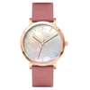 Stainless Steel Watch Case Marble Face Pink Leather Women Watch Minimalistic Style