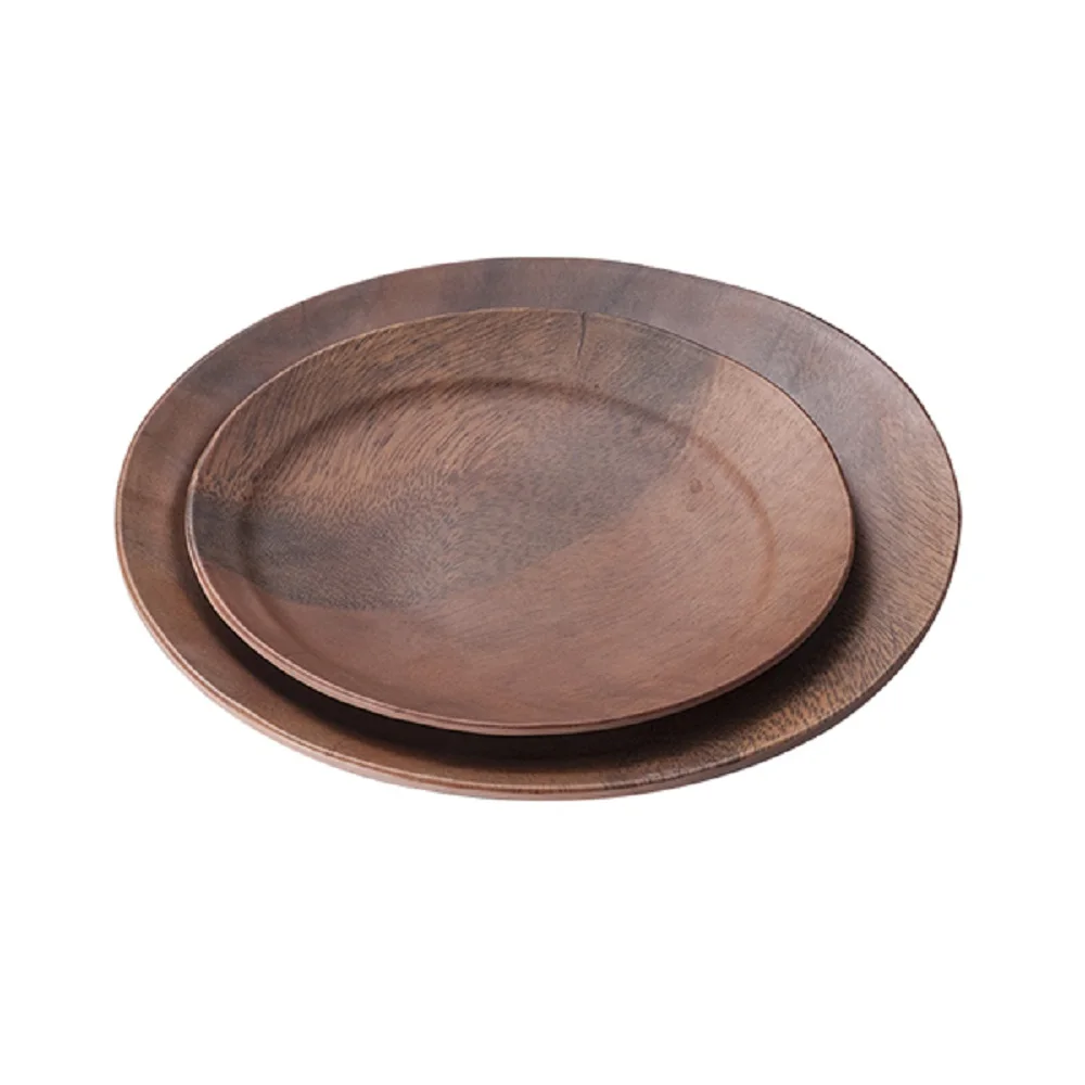 

Natural style melamine 10 inch matte wooden grain round plate, Customized