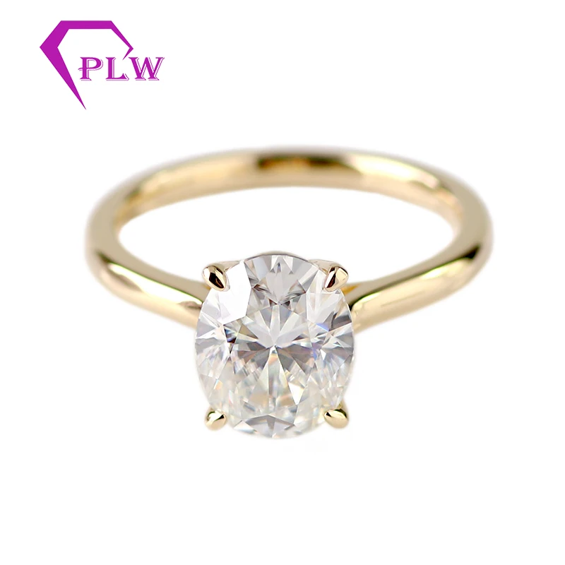 

AU750 genuine yellow gold 8x10mm oval brilliant cut moissanite solitaire engagement ring